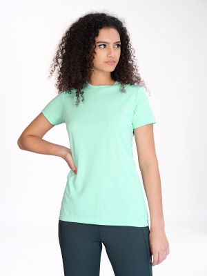 TECHNOSPORT Self Design Women Round Neck Green T-Shirt