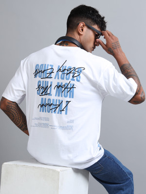 FROSEN FOX Self Design Men Round Neck White T-Shirt