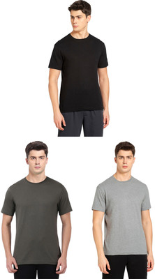 JOCKEY Solid Men Round Neck Black, Dark Green, Grey T-Shirt