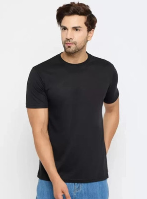subba store Solid Men Round Neck Black T-Shirt