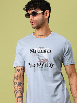 V-MART Printed Men Round Neck Light Blue T-Shirt
