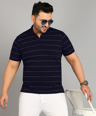 METRONAUT PLUS Striped Men Polo Neck Blue T-Shirt