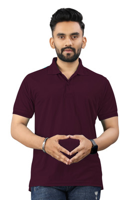 Gally Solid Men Polo Neck Maroon T-Shirt