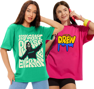 Leotude Printed Women Round Neck Multicolor T-Shirt
