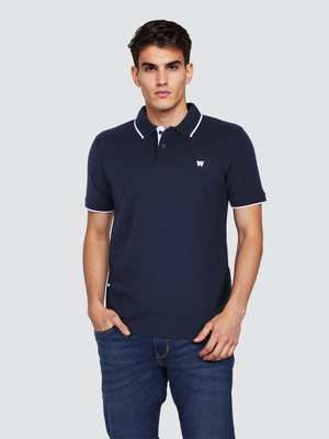 Wrangler Solid Men Polo Neck Navy Blue T-Shirt