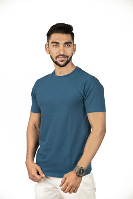 Lynx Solid Men Round Neck Blue T-Shirt