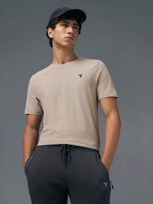 TECHNOSPORT Solid Men Round Neck Beige T-Shirt