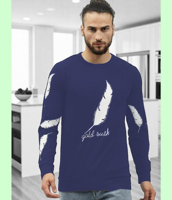 FASHIUM Printed Men Round Neck Navy Blue T-Shirt