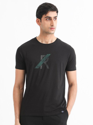 RARE RABBIT Graphic Print Men Crew Neck Black T-Shirt