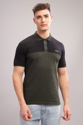 ADRO Colorblock Men Polo Neck Dark Green T-Shirt