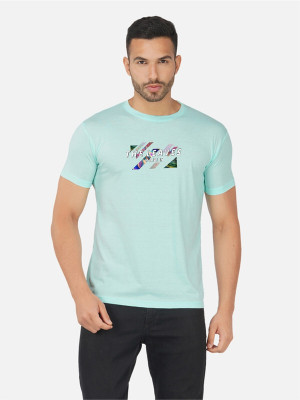 GLOBAL NOMAD Printed Men Round Neck Light Blue T-Shirt