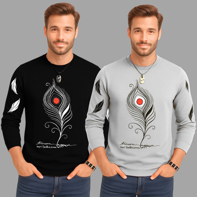Ticoss Printed Men Round Neck Black, Grey T-Shirt
