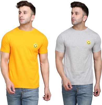 BEYOU FASHION Printed Men Round Neck Yellow, Grey T-Shirt