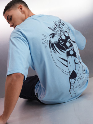 HIGHLANDER Printed Men Round Neck Light Blue T-Shirt