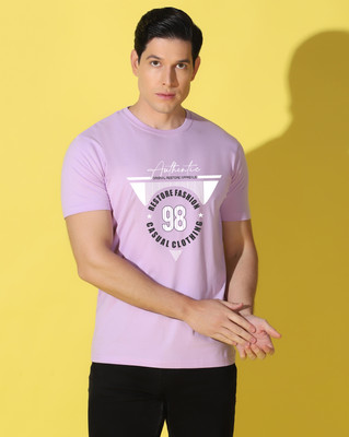WOOSTRO Printed Men Round Neck Purple T-Shirt