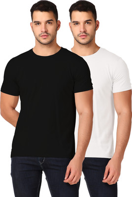 Inner Element Solid Men Round Neck Black, White T-Shirt