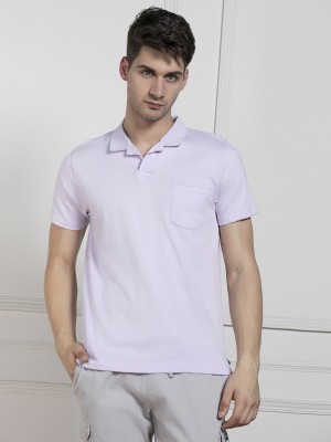 Dennis Lingo Solid Men Polo Neck Purple T-Shirt