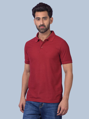 ROYAL YOUTH Solid Men Polo Neck Maroon T-Shirt