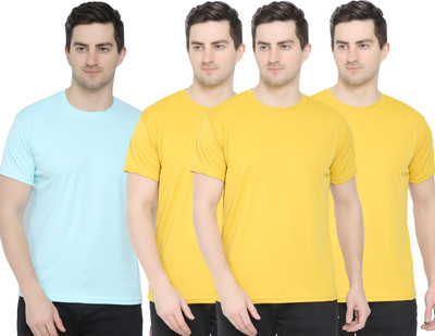 YUALIN CREATION Solid Men Round Neck Yellow T-Shirt