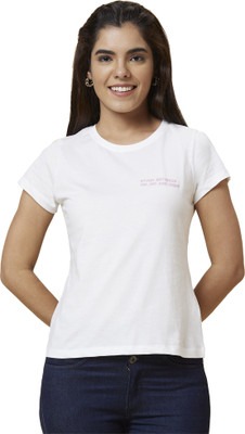 Globus Typography Women Round Neck White T-Shirt