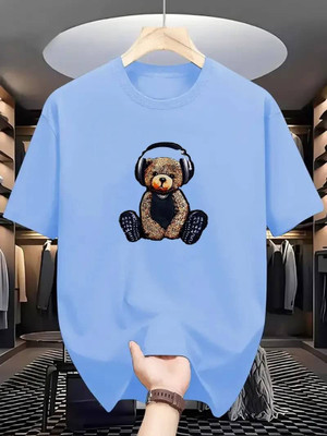 Mark TP Graphic Print Men Round Neck Light Blue T-Shirt