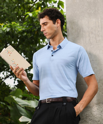 CAMPUS SUTRA Solid Men Polo Neck Blue T-Shirt