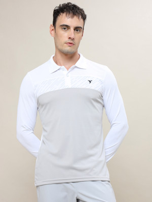 TECHNOSPORT Printed Men Polo Neck White T-Shirt