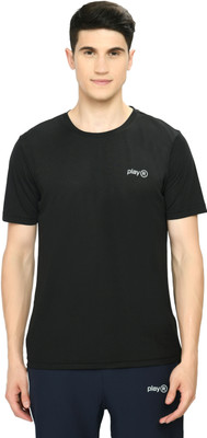 playR Solid Men Round Neck Black T-Shirt