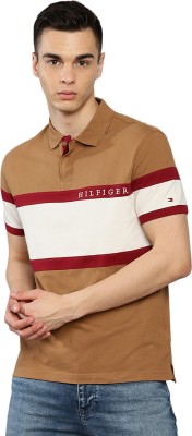 TOMMY HILFIGER Colorblock Men Polo Neck Brown T-Shirt