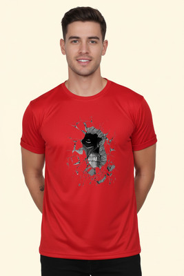 Sparrow sky Graphic Print Men Round Neck Red T-Shirt