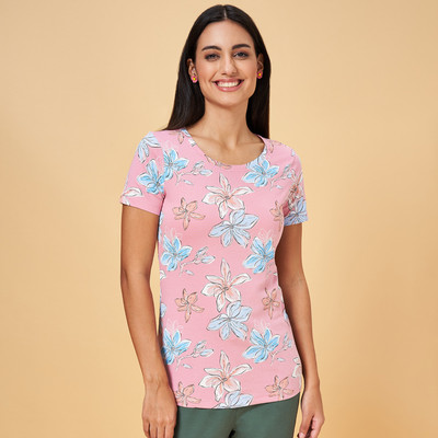 Honey By Pantaloons Printed Women Round Neck Pink T-Shirt