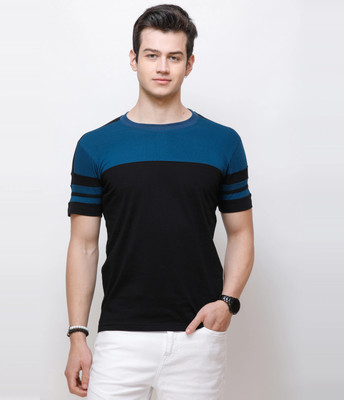 Wrath Colorblock Men Round Neck Dark Blue, Black T-Shirt