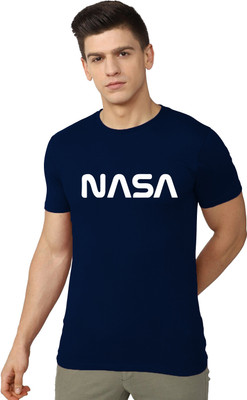 RULEDBYSUN Typography Men Round Neck Navy Blue T-Shirt