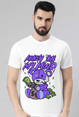 NEXT WIN Printed Men Round Neck White, Dark Blue T-Shirt