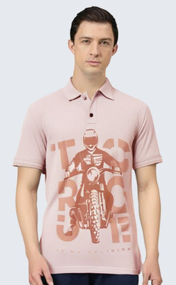 METRONAUT Printed Men Polo Neck Purple T-Shirt