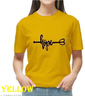 TARSHI Printed, Typography Women Round Neck Yellow T-Shirt
