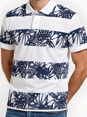 Hushbucks Printed Men Polo Neck White T-Shirt