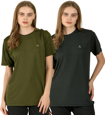 SHAUN Solid Women Round Neck Multicolor T-Shirt