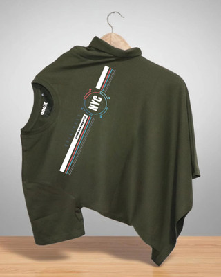 Droplet Printed Men Round Neck Dark Green T-Shirt