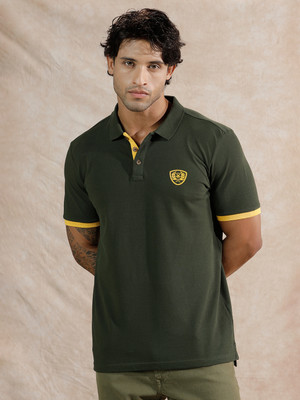 WROGN Solid Men Polo Neck Green T-Shirt