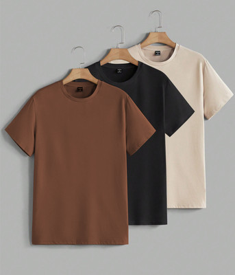 VIOUR Solid Men Round Neck Multicolor T-Shirt