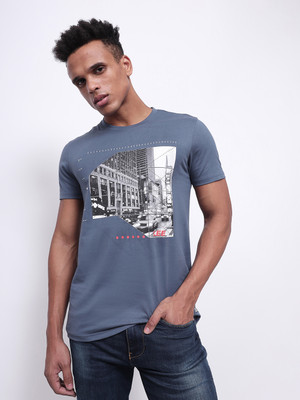 LEE Printed Men Round Neck Blue T-Shirt