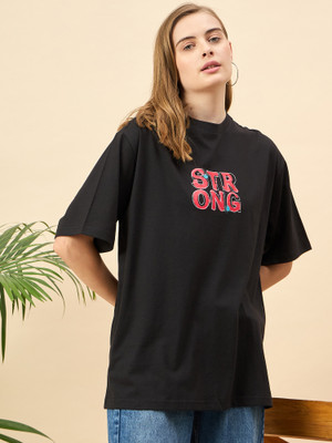 Mast & Harbour Printed Women Round Neck Black T-Shirt