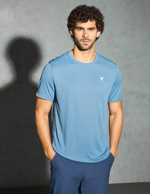 TECHNOSPORT Solid Men Round Neck Blue T-Shirt