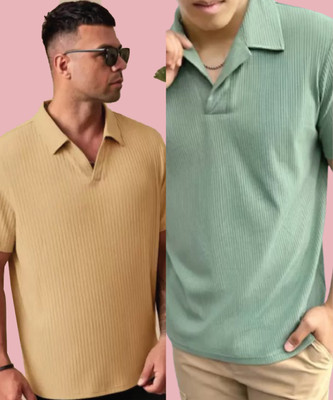 Christy World Self Design Men Polo Neck Multicolor T-Shirt