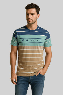 GO BIRDY Striped Men Crew Neck Brown T-Shirt