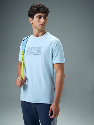 TECHNOSPORT Printed Men Crew Neck Light Blue T-Shirt