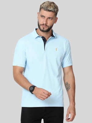 Stellers Solid Men Polo Neck Light Blue T-Shirt