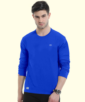 Triptee Solid Men Round Neck Blue T-Shirt