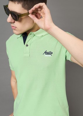 Austin Wood Solid Men Polo Neck Green T-Shirt